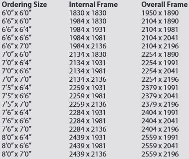 Wessex side hinged sizes